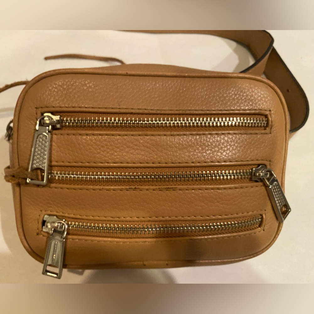 Rebecca Minkoff 3 Zip Leather Belt Fanny pack Bag DESERT TAN